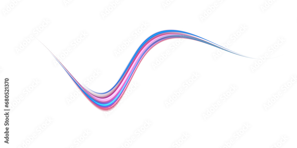 Blue and red neon wavy lines. Red blue special effect, speed police line. Magic of moving fast lines. Laser beams. Particle motion effect. Acceleration speed motion on night road. PNG.