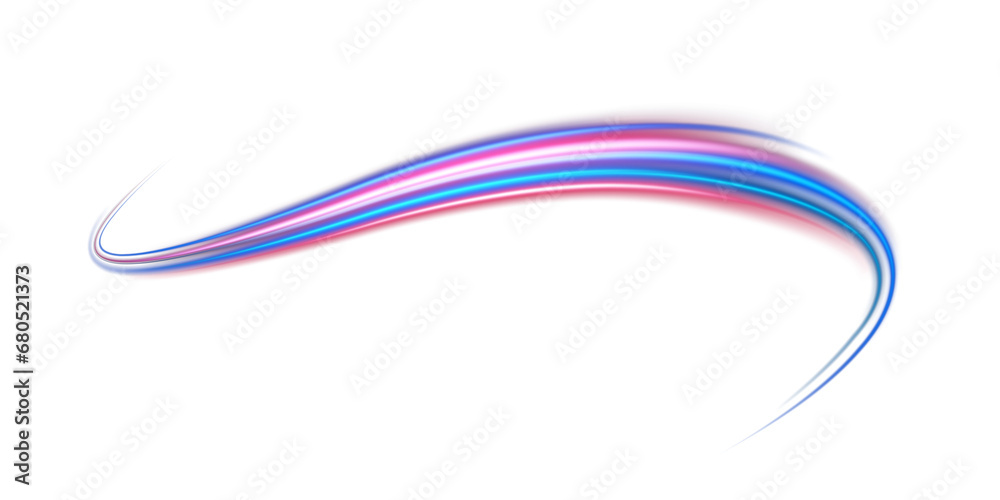 Blue and red neon wavy lines. Red blue special effect, speed police line. Magic of moving fast lines. Laser beams. Particle motion effect. Acceleration speed motion on night road. PNG. - obrazy, fototapety, plakaty 