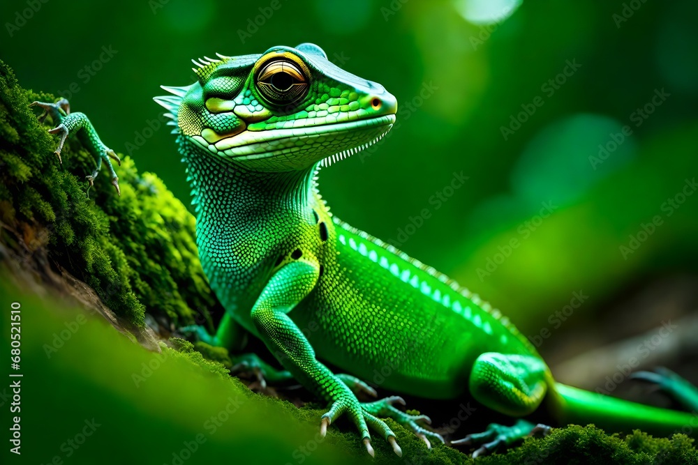 Fototapeta premium green lizard on a branch