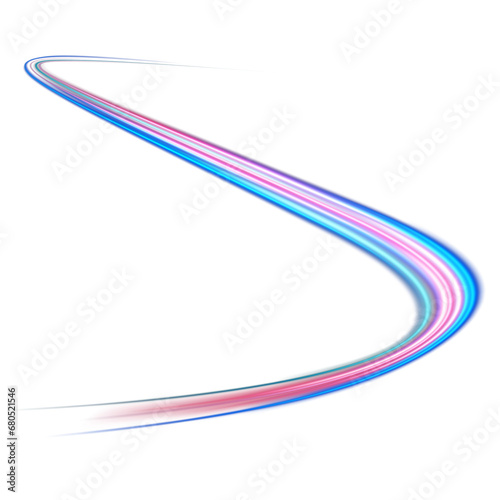 Blue and red neon wavy lines. Red blue special effect, speed police line. Magic of moving fast lines. Laser beams. Particle motion effect. Acceleration speed motion on night road. PNG.