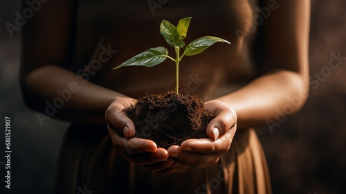 Heres to new beginnings. Cropped shot of an unrecognizable woman holding a plant growing out of soil. photo