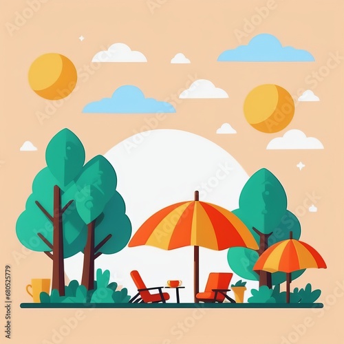 vector cartoon illustration of a beach with a umbrella vector cartoon illustration of a beach with a umbrella summer vacation, flat style illustration, vector, illustration, design, banner, poster, fl