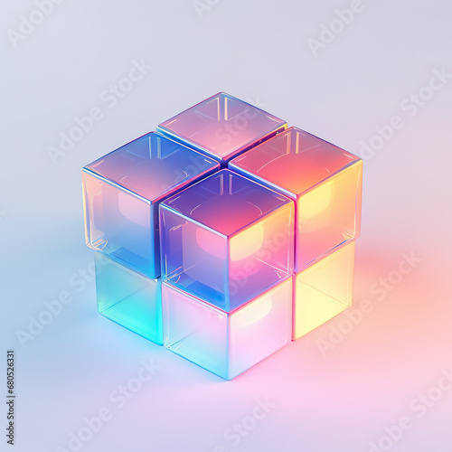 Holographic of Cube. Holographic textured. Iridescent rainbow foil.