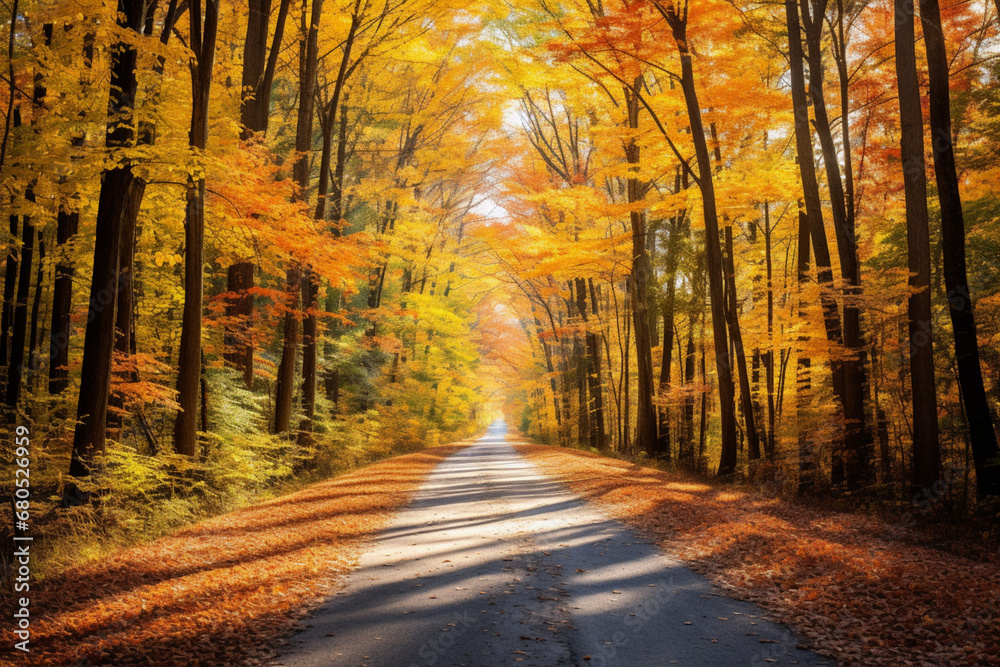 road in a beautiful forest in autumn 