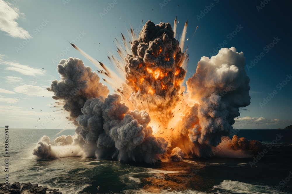 An explosive mine on the ocean.
