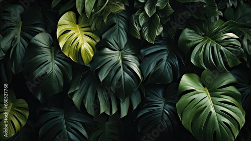 Beautiful tropical leaves wallpaper in the style of ominous vibe.