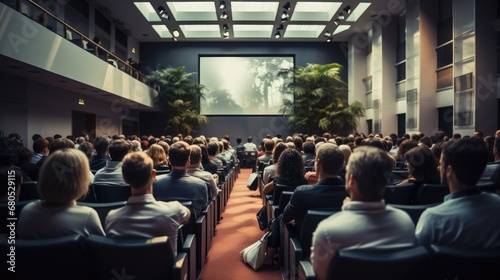 Audience listening to a speaker on stage in a university meeting room.