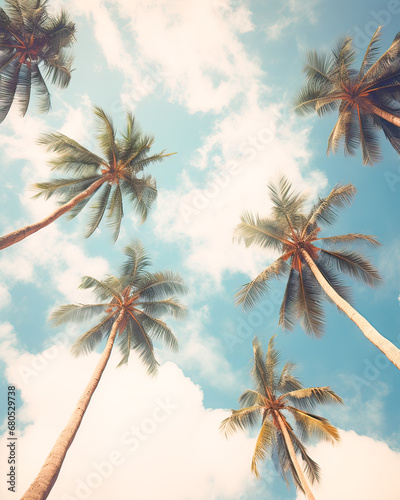 Palms under sun, beachy paradise.