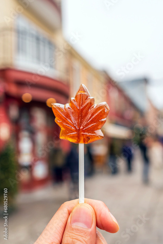 Maple syrup candy on stick in Quebec City