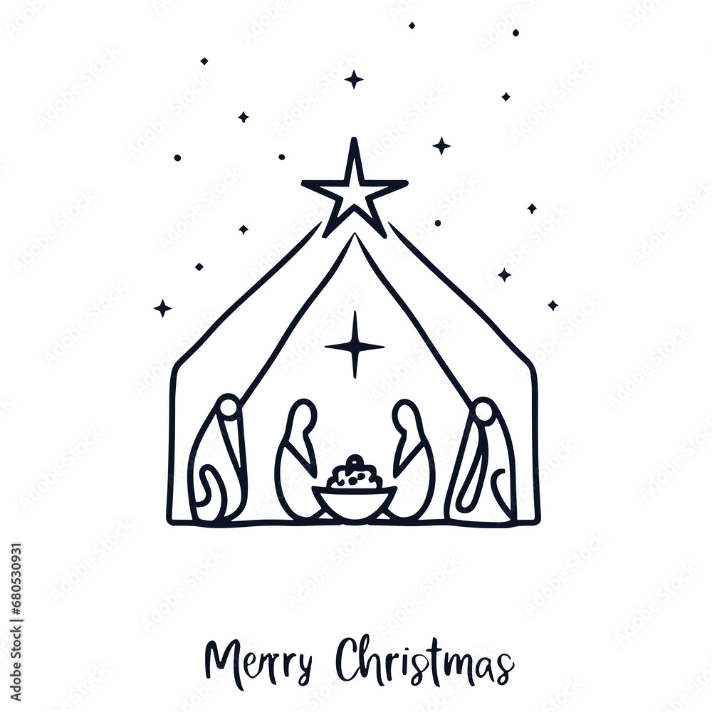 black minimalist or Christmas nativity scene on a white background black minimalist or Christmas nativity scene on a white background