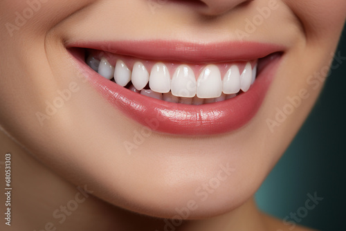Closeup of healthy smile teeth woman. Detal mouth care.