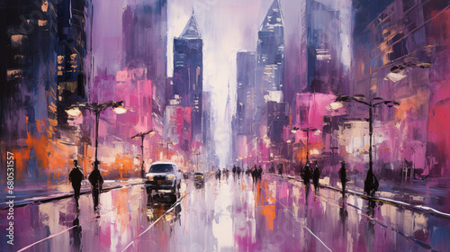 An expressionist portrayal of a bustling cityscape  radiating the intense emotion of melancholy.