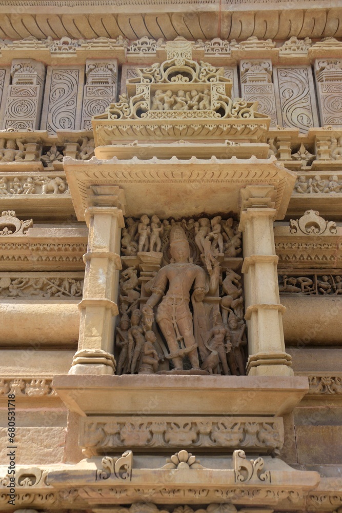 Obraz premium Sculptures on Khajuraho Group of Monuments | UNESCO World Heritage Site, Madhya Pradesh, India