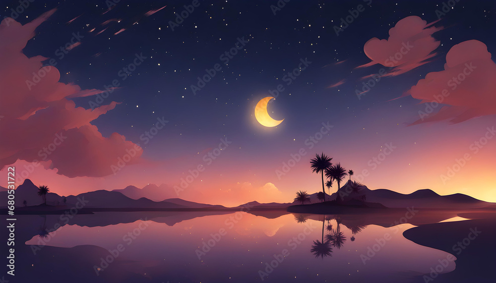 Sky night stars and moon in the sunset night Sky night stars and moon in the sunset night
