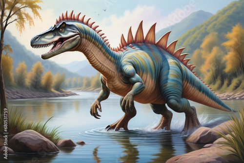 dinosaurio en paisajes con colores pastel © chorchfoto