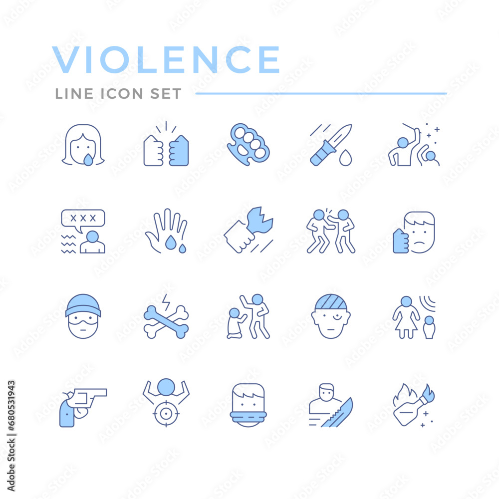 Set color line icons of violence Set color line icons of violence