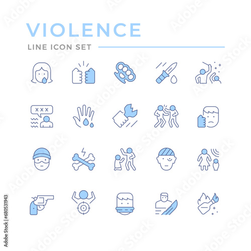 Set color line icons of violence