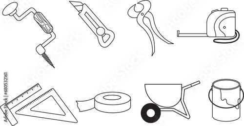 Thin Line Version of Set of Working Tools Icon. Carpentry tools vector isolated on  white background