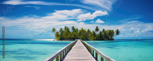 wooden pier on tropical summer beach. Blue sky holiday banner. copy spce for text © Michal