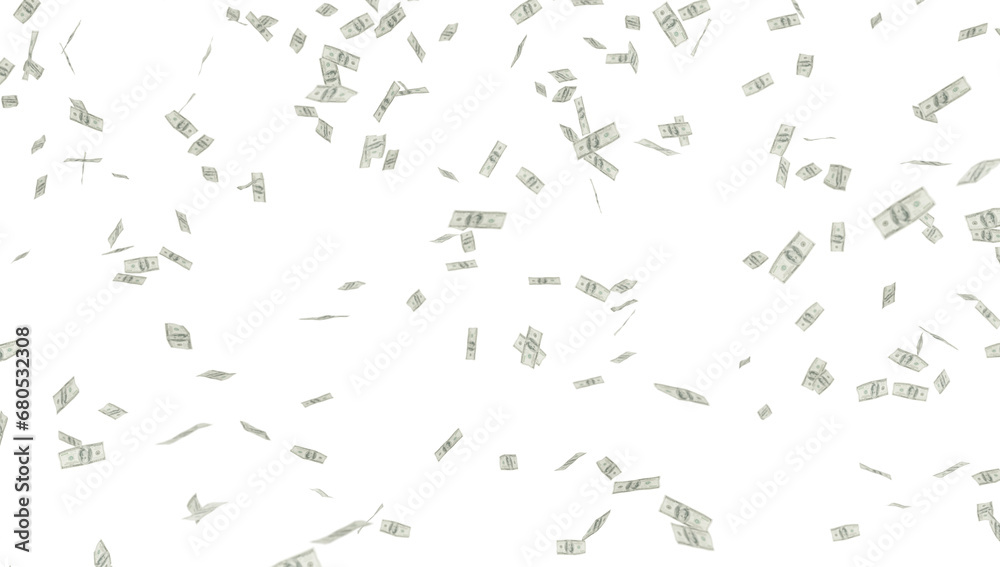 Dollar bills raining transparent dark backdrop Dollar bills raining transparent dark backdrop