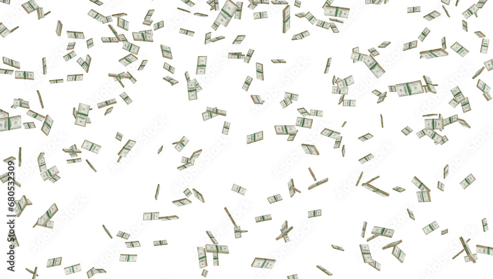  Scattered dollars in mid-air against a transparent background