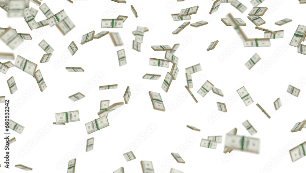 Dollar bills raining transparent dark backdrop Dollar bills raining transparent dark backdrop