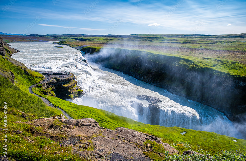 Gullfoss (Golden Falls); is a waterfall located in the canyon of the