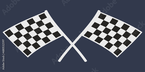 Checkered simple flags. Two crossed racing flags. Formula 1 championship, competitions, sport racing events.