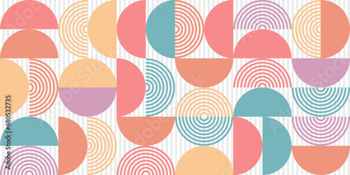 Geometric retro background made of semicircles. Stylish background pattern made of circles divided in half.