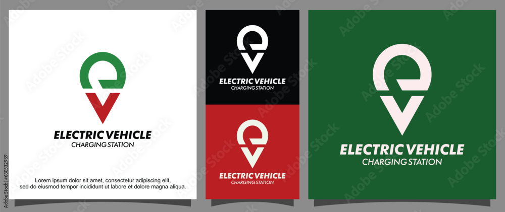 Electric vehicle charge location logo template
