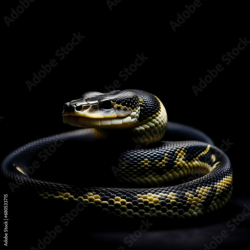 snake on a black background, reptile. artificial intelligence generator, AI, neural network image. background for the design.