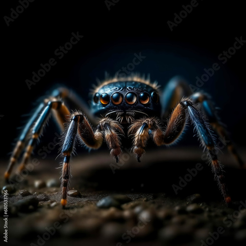spider on a black background, insect. artificial intelligence generator, AI, neural network image. background for the design.