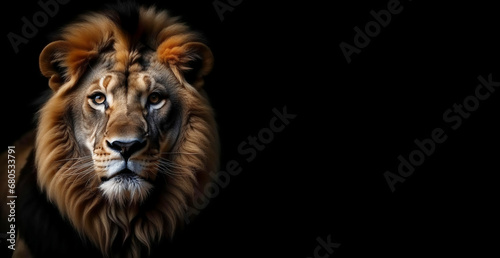 a lion on a black background  an African wild animal. artificial intelligence generator  AI  neural network image. background for the design.