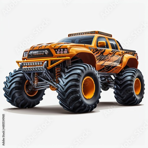 Giant on Wheels: Monster Truck Isolated on White Background. Generative ai © Scrudje