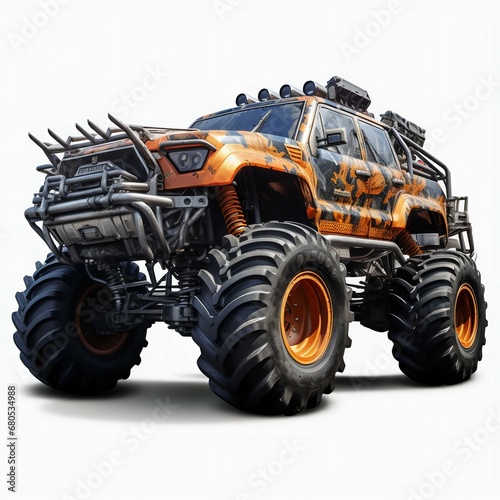 Giant on Wheels: Monster Truck Isolated on White Background. Generative ai