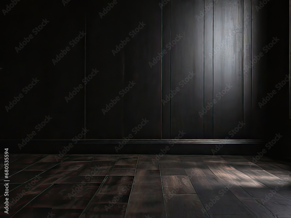 Blank dark wall with wooden floor generated by AI Blank dark wall with wooden floor generated by AI