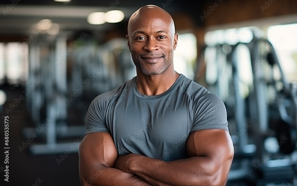 Portrait Of Handsome Muscular Man Posing In Gym. Fitness Trainer Standing In Modern Sport Club Interior. Gym, fitness and portrait of proud man, motivation, health and energy for training. Portrait Of Handsome Muscular Man Posing In Gym. Fitness Trainer Standing In Modern Sport Club Interior. Gym, fitness and portrait of proud man, motivation, health and energy for training.