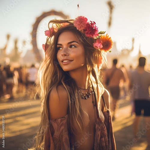 Young woman posing at a festival
