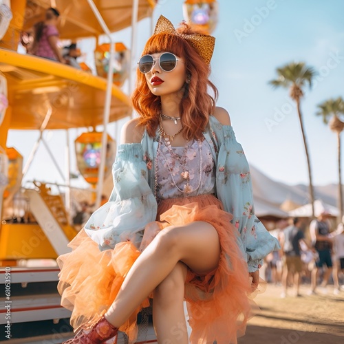 Young woman posing at a festival
