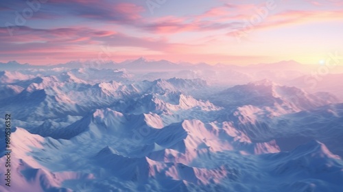 A Tranquil Mountain Landscape with Dramatic Sky and Sunrise generated by AI tool 