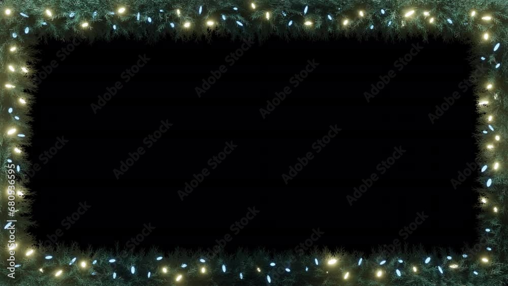 This motion stock graphic shows a Christmas frame wreath overlay in a seamless loop.