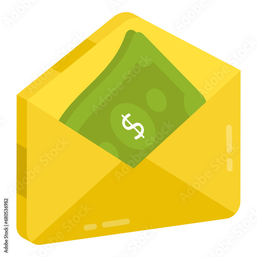 Money envelope icon in flat design

