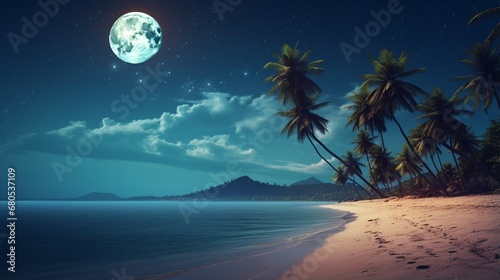 Calmness of a Tranquil Night by the Ocean generated by AI tool 