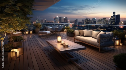 Tranquil Dusk over Expansive Cityscape with Luxury Patio generated by AI tool  © Aqsa