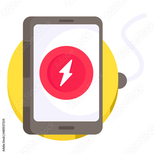 Mobile battery charging icon in flat design

