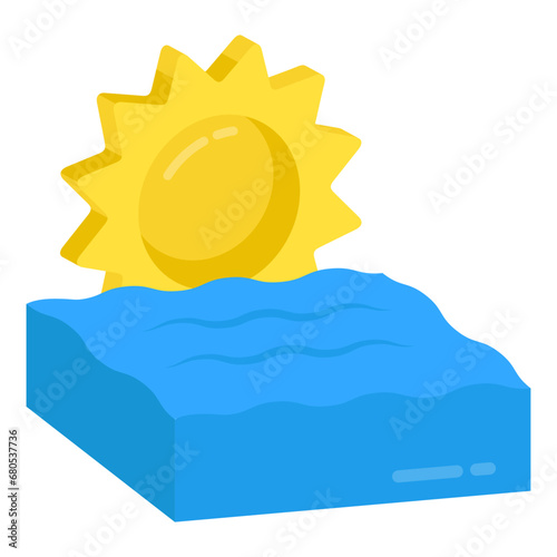 An eye catching icon of sunrise in flat design 
