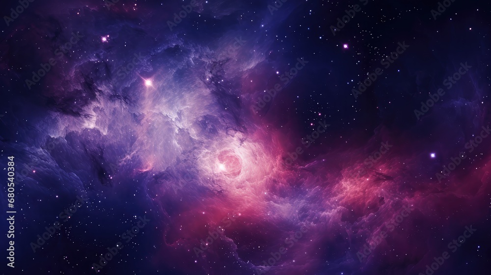 Space with countless stars, pink, blue and purple nebulae, galaxies, abstract cosmic background