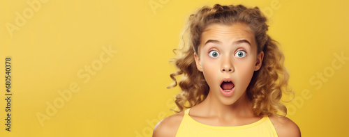 Portrait of teenage girl with a surprised facial expression. 