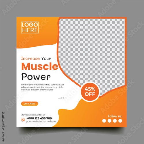 gym, fitness and sports social media post and square flyer post banner template design