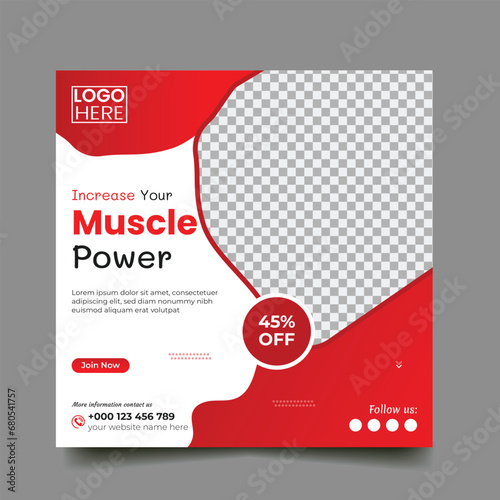 gym, fitness and sports social media post and square flyer post banner template design photo